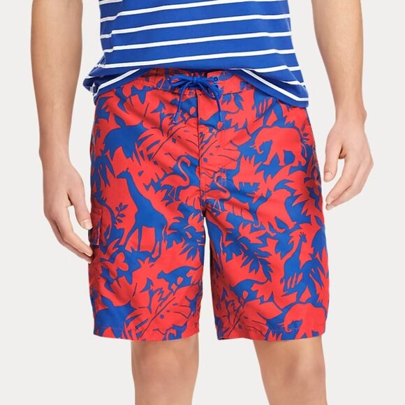 Polo Ralph Lauren Men's Size L 8" Inseam Kailua Red/Blue Safari Swim Trunks - Picture 1 of 11
